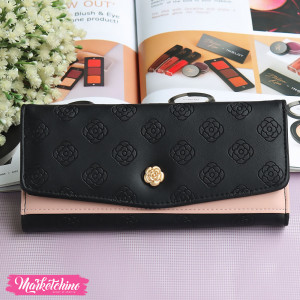 Leather Wallet-Black Flower
