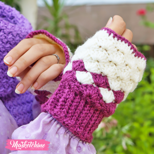 Crochet Gloves For Women-Purple&Off White