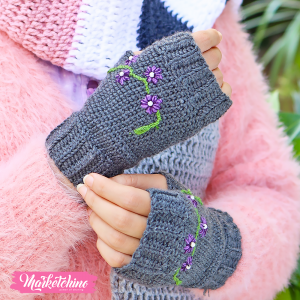 Crochet Scarf For Gloves-Gray