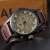 Men Round Pointer Date Quartz Watch Brown 