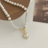 Faux Pearl Decor Heart Charm OT Buckle Necklace