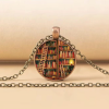 Book Print Round Charm Necklace  