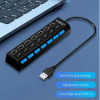 Black Independent Switch 7-Port Splitter HUB, USB 2.0 Multi-Interface Hub