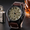 Men Round Pointer Date Quartz Watch Brown 