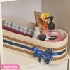 Crochet Basket - Off White & Blue