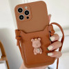 Cartoon Bear Decor Card Slot Cover iphone13 With Lanyard