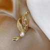  Double Leaves Brooch With Pearl & Rhinestone 