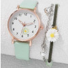  Flower Detail Round Pointer Quartz Watch & Bracelet
