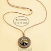 Black Cat Pattern Glass & Wooden Pendant Necklace