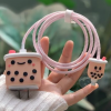 4pcs Milk Tea Design Charging Data Cable Protector Iphone