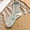 Floral Pattern Crew Socks-Mint Green