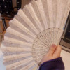 White Folding Hand Fan For Women, Decorated With Silver Floral Print