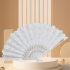 White Folding Hand Fan For Women, Decorated With Silver Floral Print