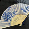 Antique Folding Bamboo Fan, Dance Fan Decorated With Black Butterfly 