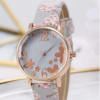 Flower Detail Round Dial Pointer Quartz Watch