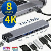 8-In-1 Type-C Docking Station With SD/TF Card Reader, High-Speed Ethernet Port, USB C, PD, 4K Video Converter