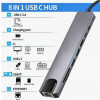 8-In-1 Type-C Docking Station With SD/TF Card Reader, High-Speed Ethernet Port, USB C, PD, 4K Video Converter