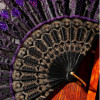  Vintage Purple Lace Decorated Folding Hand Fan With Flower Pattern
