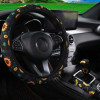 Set OF 3pcs Sunflower Print Polyester Car Steering Wheel Cover & Car Handbrake Cover & Car Gear Cover