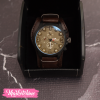 Men Round Pointer Date Quartz Watch Brown 