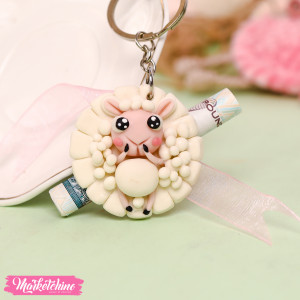 Polymer Clay Keychain For Eid - Off White Sheep