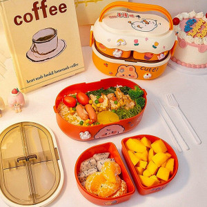Double-Layer Portable Lunch Box-Bear&Duck