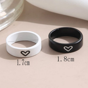 2pcs Couple Heart Detail Ring