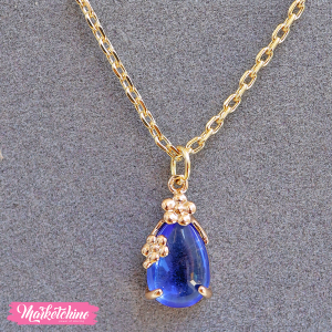 Gold Necklace-Blue Crystal
