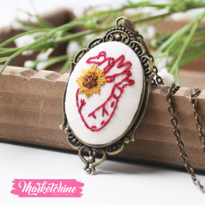 Embroidered Necklace-Heart Sun Flower 