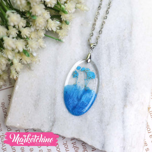 Resin Necklace-Blue Baby Flower