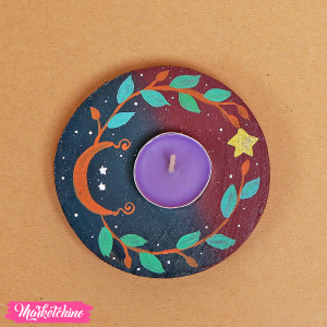 Candle With Painted Wooden Coaster -  Lavender