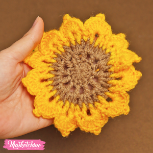 Set of  4Pcs Crochet Coaster With Pot - Sunflower 