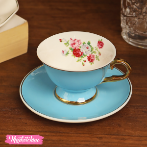 Ceramic Coffee Cup & plate-Light Blue