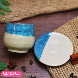 Pottery mug With Coaster-Turquoise