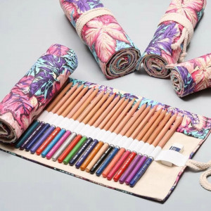 1pc Leaf Print 24 Hole Roll-up Random Pencil Case