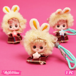 Hard Rubber Random Hair & Accessories Doll Keychain (8 cm ) 