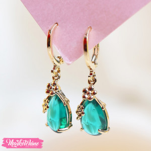 Gold Earring-Green Crystal