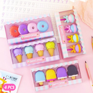 4 Pcs Of 3D Random Eraser Sweets
