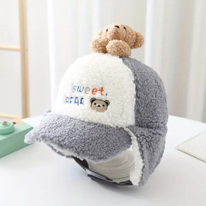 Winter Fluffy Ear Protection Baseball Caps Baby Cute Cartoon Bear Outdoor Warm Windproof Cap