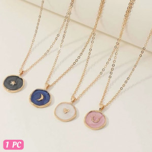 1pc Random  Heart, Moon & Star Geometric Charm Pendant Necklace 