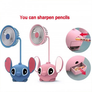 Stand Fan Multi Uses , 1 Speed Desk Fan,250 MAH Battery Recharging  - Stitch 