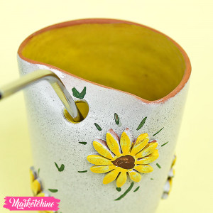 3D Pottery Mug With Random Stainless Straw - Sunflower