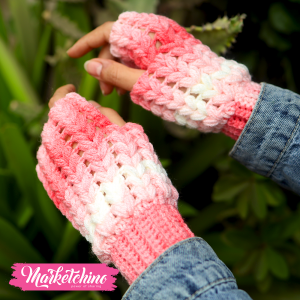 Gloves-Crochet-Pink&Off White