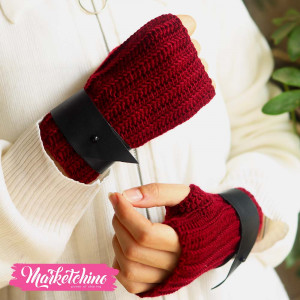 Gloves With Leather-Crochet-Marron