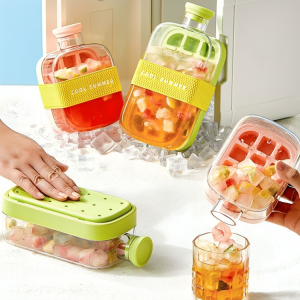 Ice Cube Water Bottle with Lid and Straw