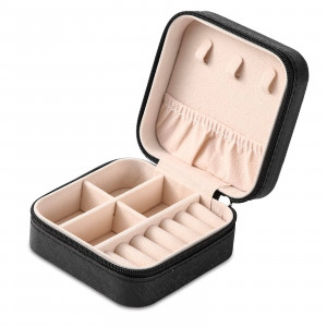 Leather Portable Travel Accessories Box-Black