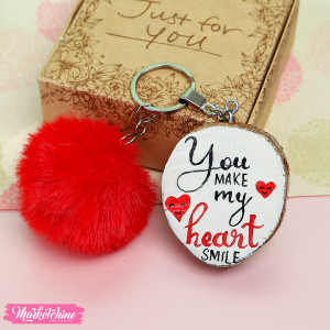 Painted Wooden Keychain - Smile