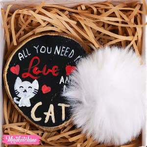 Painted Wooden Keychain - Cat