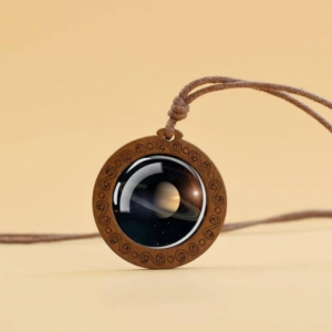  Galactic Nebula Glass Wood Necklace 