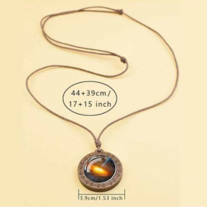 Space Black Hole Glass & Wood Pendant Necklace